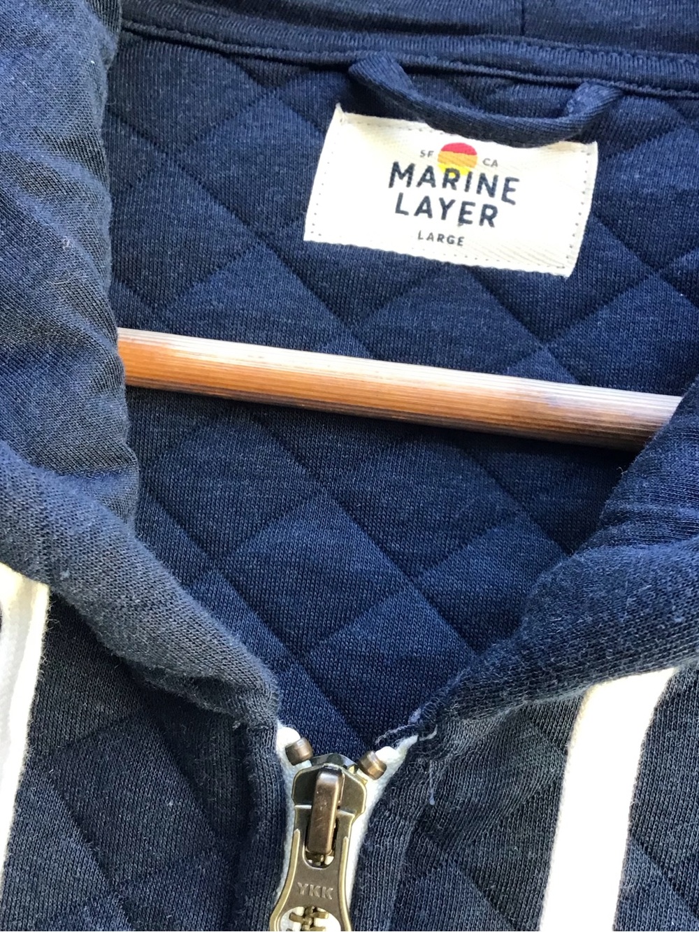 Marine Layer Quilted Zip Hoodie Mens Large Navy Blue Diamond Stitch Casual - Picture 4 of 6